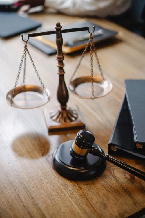 A gavel on a table.