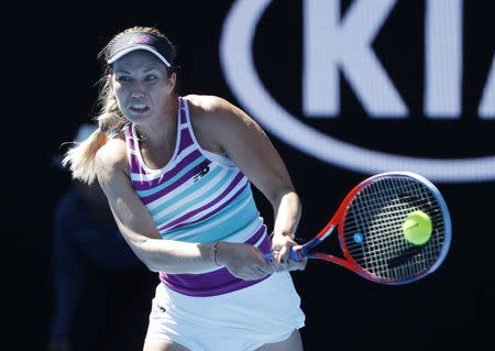 Tennis - Australian Open - Fourth Round - Melbourne Park, Melbourne, Australia, January 20, 2019. Danielle Collins of the U.S. in action during the match against Germany's Angelique Kerber. REUTERS/Aly Song