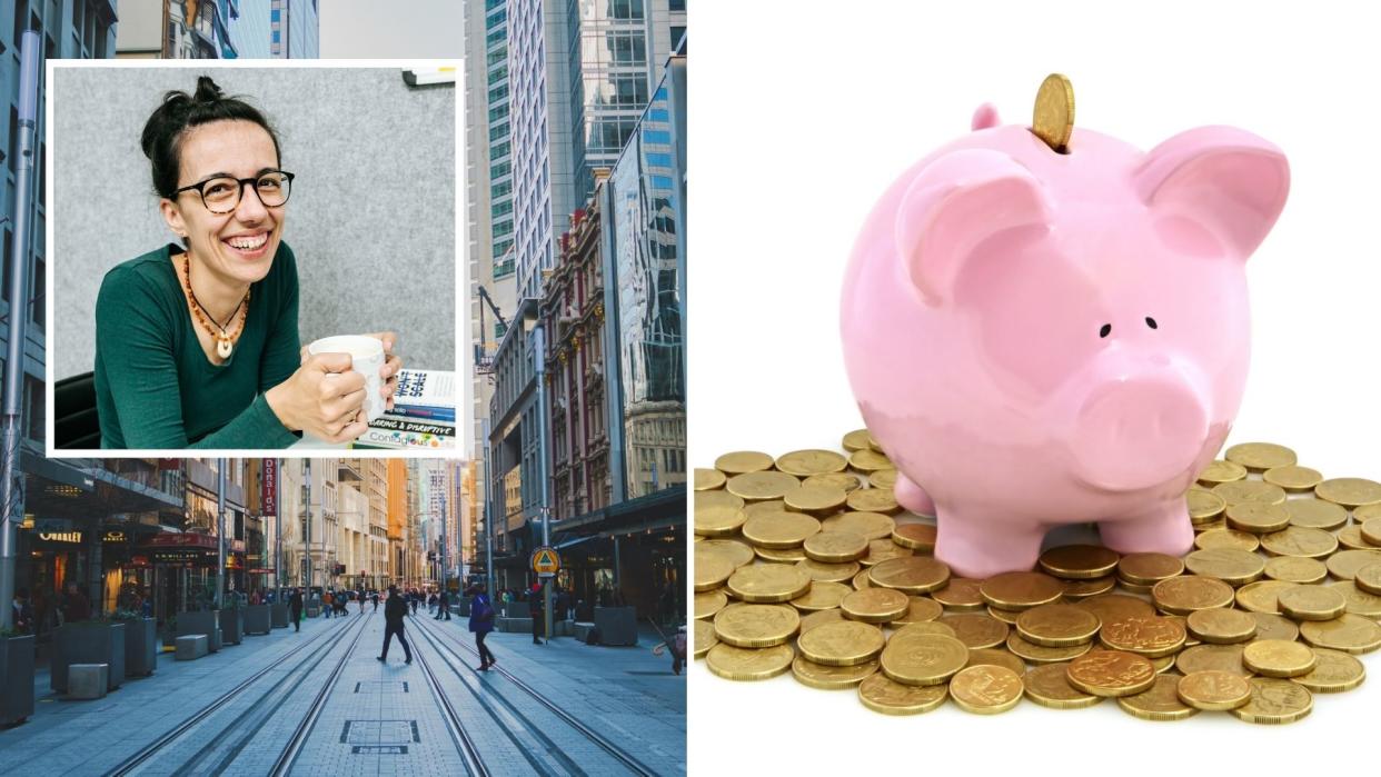 Picutred: Branka Injac Misic, George Street Sydney, piggy bank. Images: Getty, Supplied