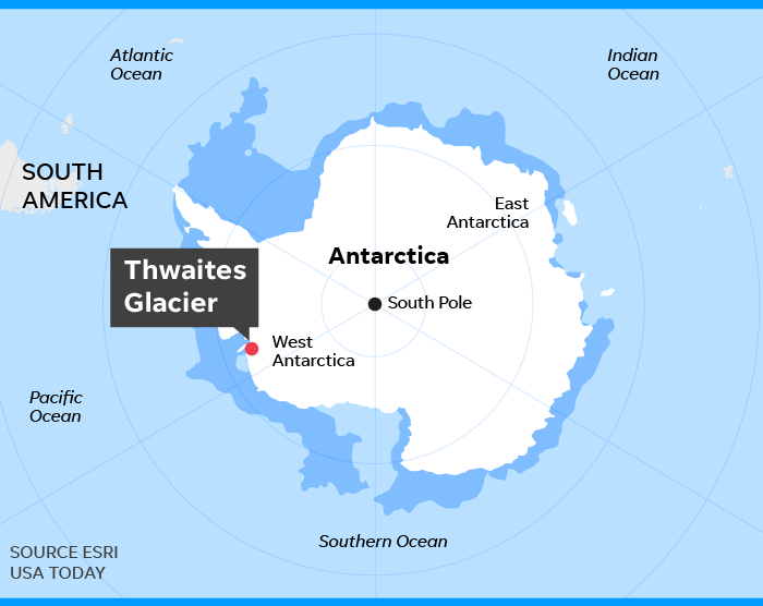 Cavity roughly two-thirds the size of Manhattan is growing under Thwaites, described by scientists as world's most dangerous glacier, per a NASA study.