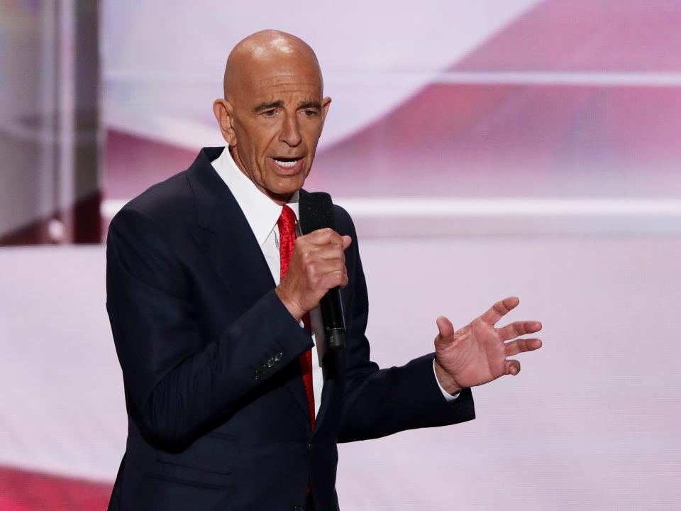 Tom Barrack, former Deputy Interior Undersecretary in the Reagan administration, delivers a speech on the fourth day of the Republican National Convention on July 21, 2016 at the Quicken Loans Arena in Cleveland, Ohio. Republican presidential candidate Donald Trump received the number of votes needed to secure the party's nomination. An estimated 50,000 people are expected in Cleveland, including hundreds of protesters and members of the media. The four-day Republican National Convention kicked off on July 18.