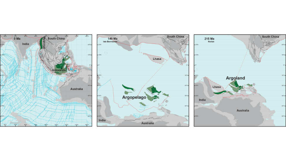 A partial reconstruction of Argoland's drift from Australia to Southeast Asia.