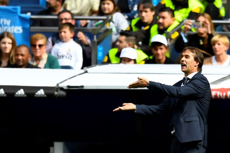 Real Madrid coach Julen Lopetegui barking instructions, but to no avail as the Spanish league giants fall to a humiliating 2-1 home defeat to Levante