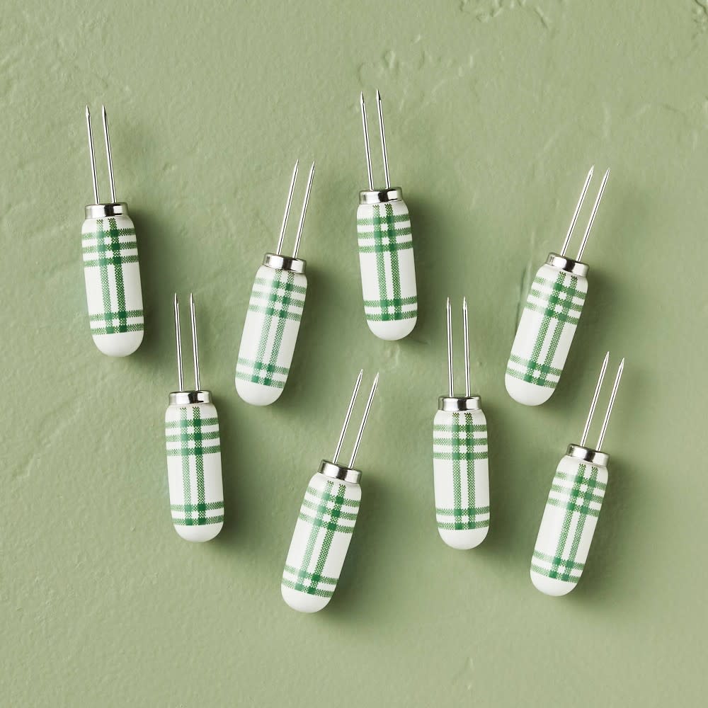 <p><a href="https://go.redirectingat.com?id=74968X1596630&url=https%3A%2F%2Fwww.target.com%2Fp%2Ftri-stripe-plaid-corn-holders-green-cream-set-of-8-hearth-38-hand-8482-with-magnolia%2F-%2FA-89249682&sref=https%3A%2F%2Fwww.housebeautiful.com%2Fshopping%2Fg60699291%2Fmothers-day-gifts-from-son%2F" rel="nofollow noopener" target="_blank" data-ylk="slk:Shop Now;elm:context_link;itc:0;sec:content-canvas" class="link rapid-noclick-resp">Shop Now</a></p><p>Plaid Corn Holders (Set of 8)</p><p>target.com</p><p>$9.99</p>
