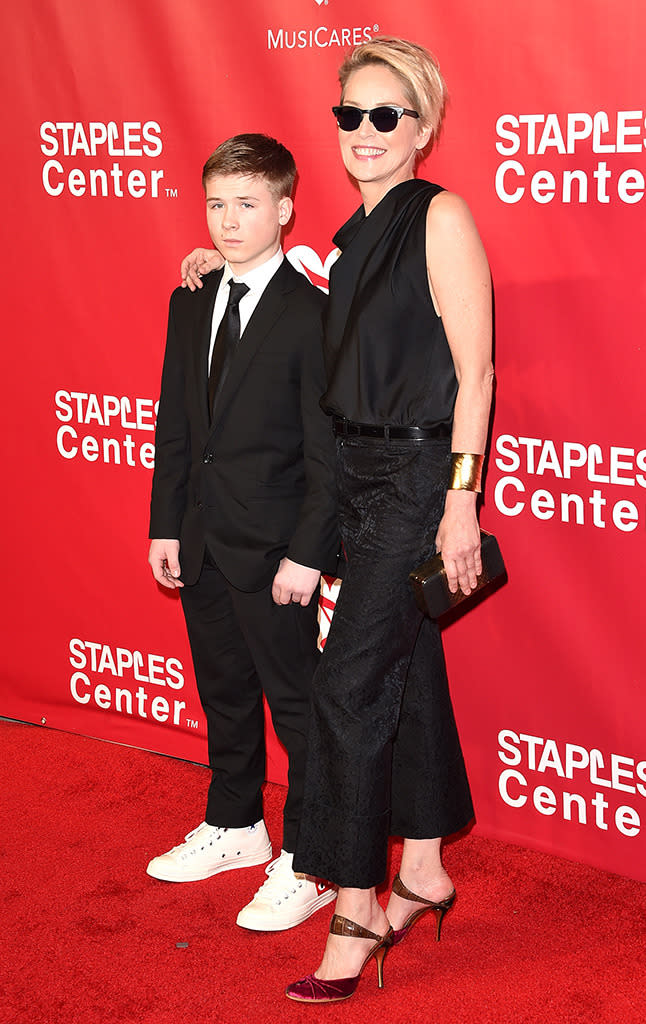 Actress Sharon Stone ® and Roan Bronstein attend the 2016 MusiCares Person of the Year honoring Lionel Richie at the Los Angeles Convention Center on February 13, 2016 in Los Angeles, California. Photo by Jason Merritt/Getty Images for NARAS