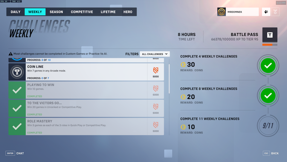 A screenshot of the bonus experience page from Overwatch 2.