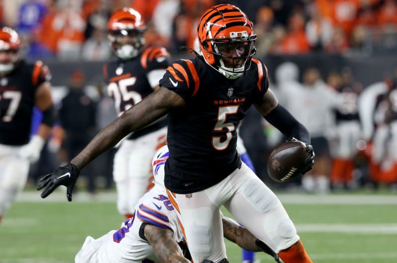 Cincinnati Bengals wide receiver Tee Higgins totaled 3,684 yards and 24 scores on 257 catches through his first four seasons. File Photo by John Sommers II/UPI