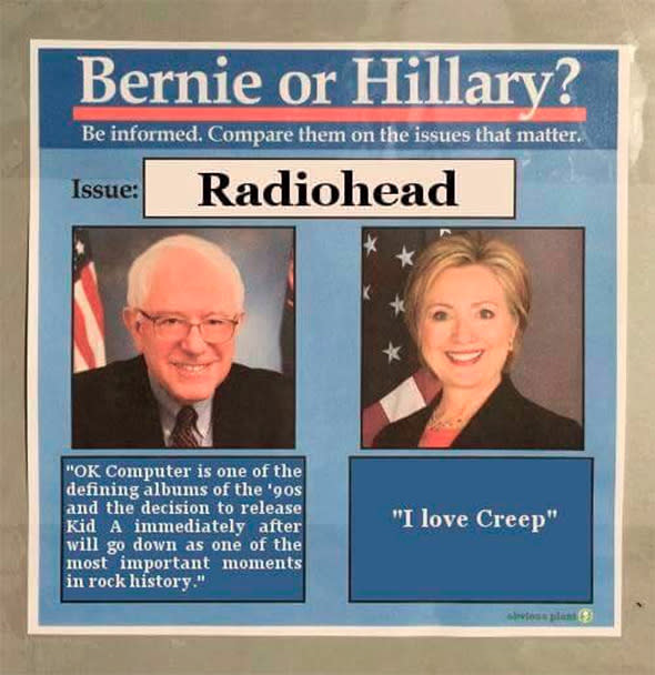 Election Meme - Sanders and Clinton on Radiohead