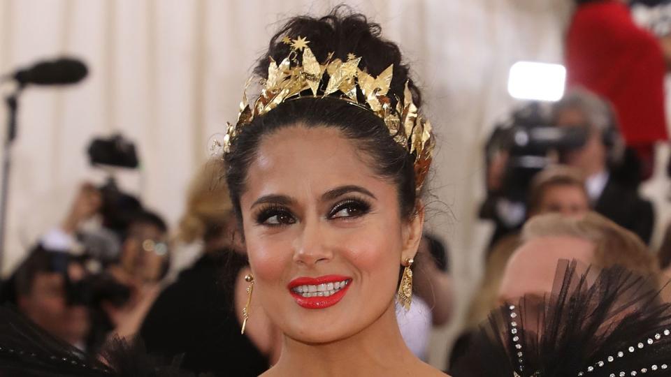 <p> Salma Hayek looked incredibly comfortable with a crown on her head in 2019. We love how the glistening gold contrasts with her deep brunette hair, making it really pop. </p>