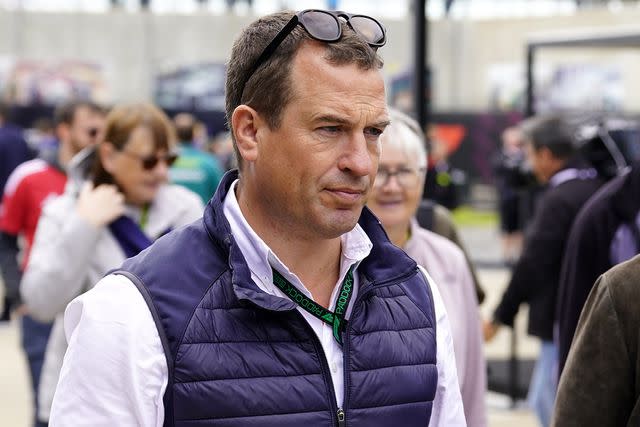 <p>Andrew Matthews/PA Images via Getty Images</p> Peter Phillips arrives ahead of the race at Silverstone Circuit, Northamptonshire on July 7, 2024.