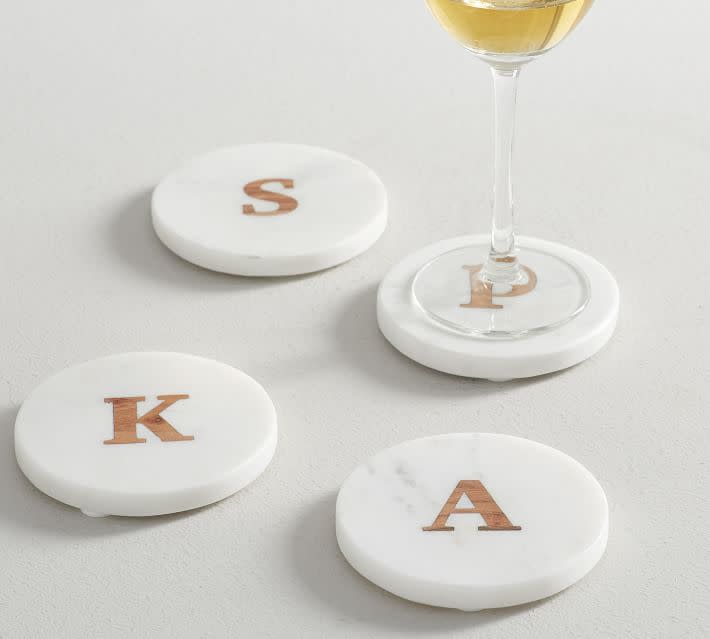 Set of 4 Alphabet Marble and Wood Coasters