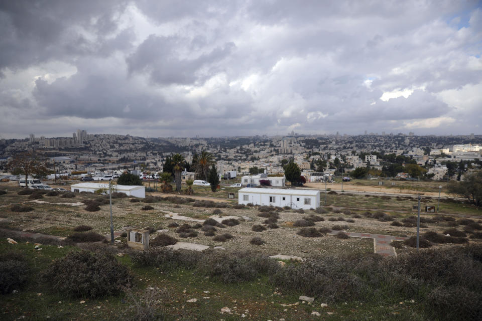 A general view of the Givat Hamatos settlement in east Jerusalem is seen on Sunday, Nov. 15, 2020. A settlement watchdog group said Sunday that Israel is moving ahead with new construction of hundreds of homes in the strategic east Jerusalem settlement that threatens to cut off parts of the city claimed by Palestinians from the West Bank. (AP Photo/Mahmoud Illean)