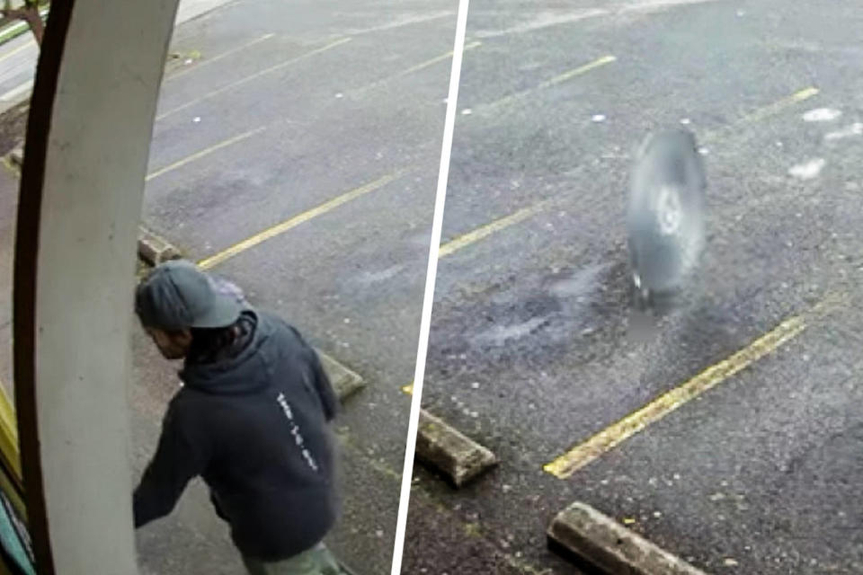 A man enters Quicktrips Neighborhood Market mere seconds before a large saw blade rolls quickly in his direction (Courtesy Amit Grewal)