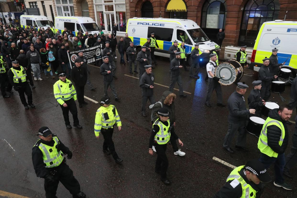 Police flank both sides of the demonstration: PA Wire/PA Images