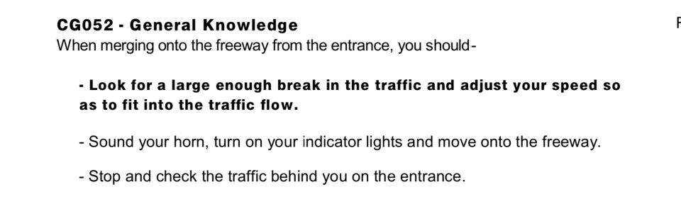 Freeway question. Source: Service NSW