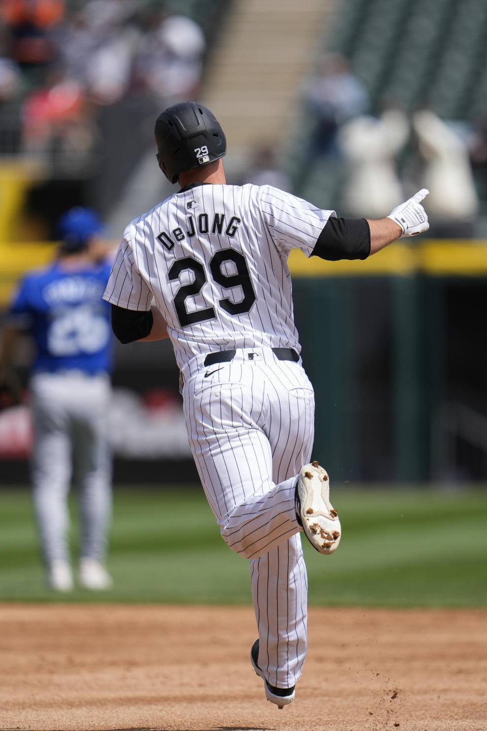 Chicago White Sox's Paul DeJong runs the bases after hitting a home run during the second inning in the first baseball game of a doubleheader against the Kansas City Royals, Wednesday, April 17, 2024, in Chicago. (AP Photo/Erin Hooley)