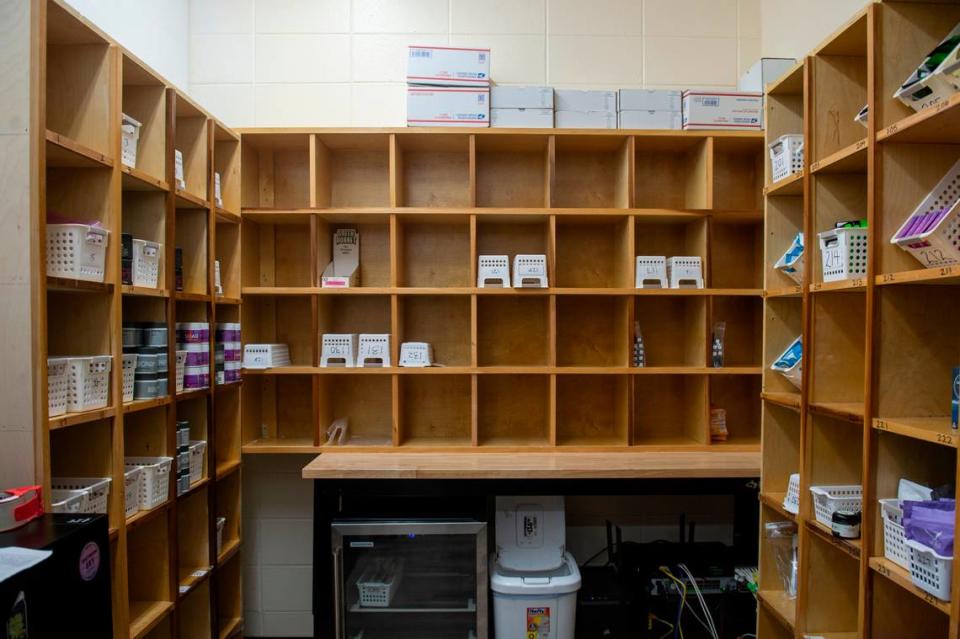 Empty shelves at a dispensary on the Mississippi Coast on Thursday, Dec. 28, 2023. Many local dispensaries had to remove a large percentage of their product from the market after the Mississippi State Department of Health placed an administrative hold on a large number of medical cannabis products while they’re retested for pesticides and mycotoxins.