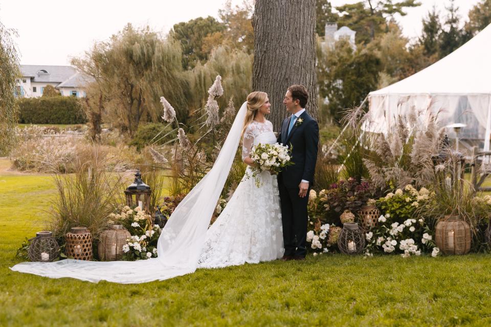 The Bride Wore an Ethereal Lace Dress for Her Formal Garden Party Wedding Overlooking the Long Island Sound