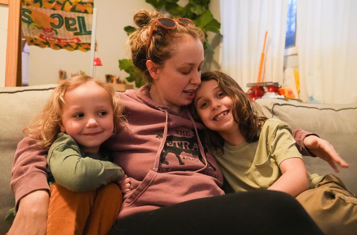 Katie Swaney searched every store in town looking for cold medicine for two boys who were sick with a fever. Parents around Indiana have felt the cold medicine shortage where it hurts the most; through their children. Swaney sits with her two sons Leo (left) and Ethan (right) at their home in Carmel, Ind.
(Photo: Grace Hollars/IndyStar)