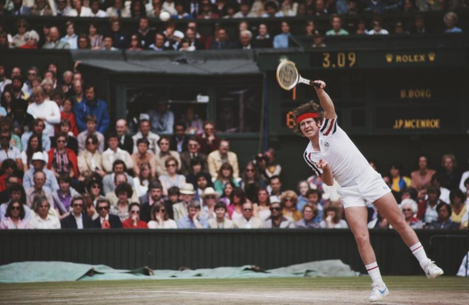 John McEnroe serves to Bjorn Borg in the 1980 Wimbledon final. The following year he defeated the Swede in SW19 to win the first of three titles.