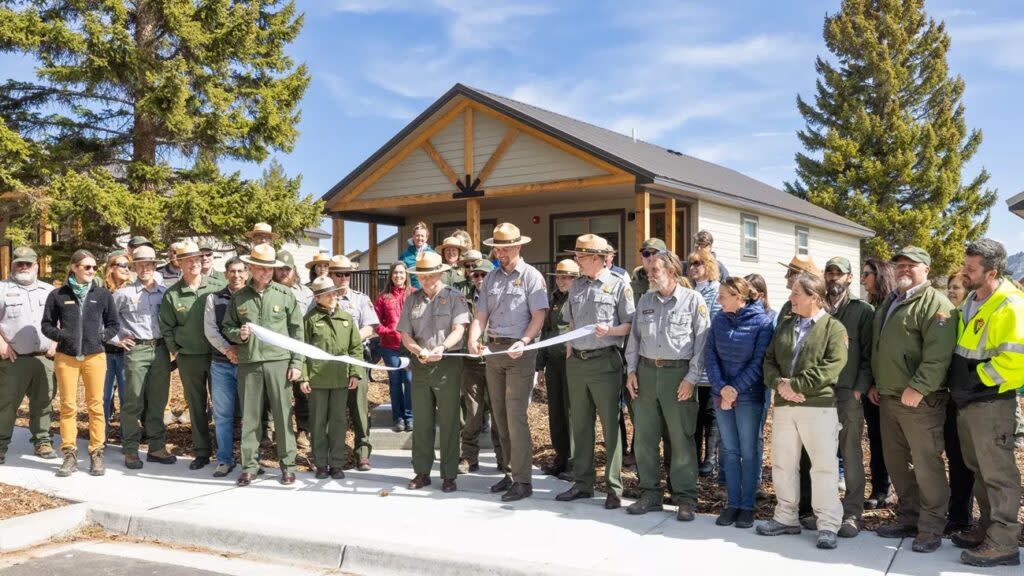 Ribbon-cutting ceremony in front of brand-new, high-quality employee homes in Mammoth Hot Springs.(Photo: NPS / Jacob W. Frank)