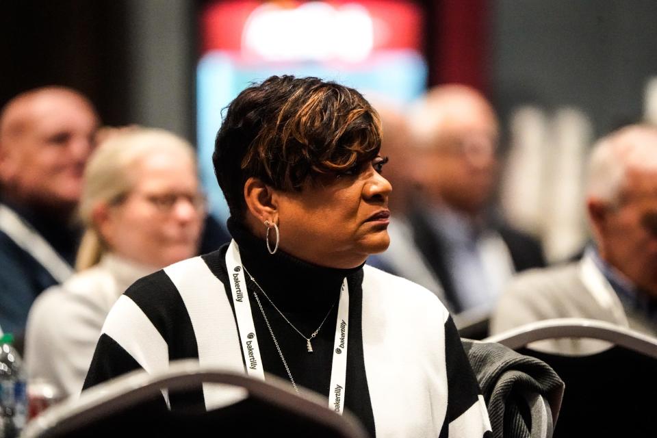 Lawrence Ind. Mayor-Elect Deb Whitfield attends "mayor school" offered by AIM (Accelerating Indiana Municipalities) on Thursday, Dec. 7, 2023, at the Embassy Suites Convention Center in Noblesville Ind. Whitfield is the first Black mayor elected in Marion County. Indiana overall has around 51 new mayors elected state wide.