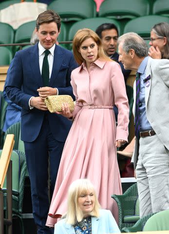 <p>Karwai Tang/WireImage</p> Edoardo Mapelli Mozzi and Princess Beatrice attend Wimbledon on July 14.