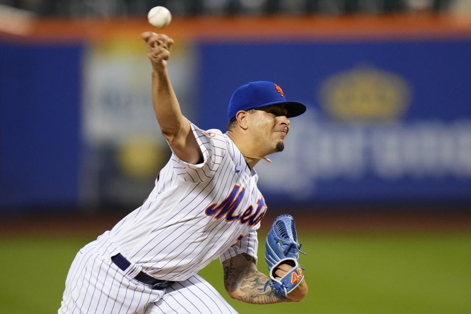 New York Mets' Jose Butto pitches during the first inning of the team's baseball game against the Arizona Diamondbacks, Tuesday, Sept. 12, 2023, in New York. (AP Photo/Frank Franklin II)