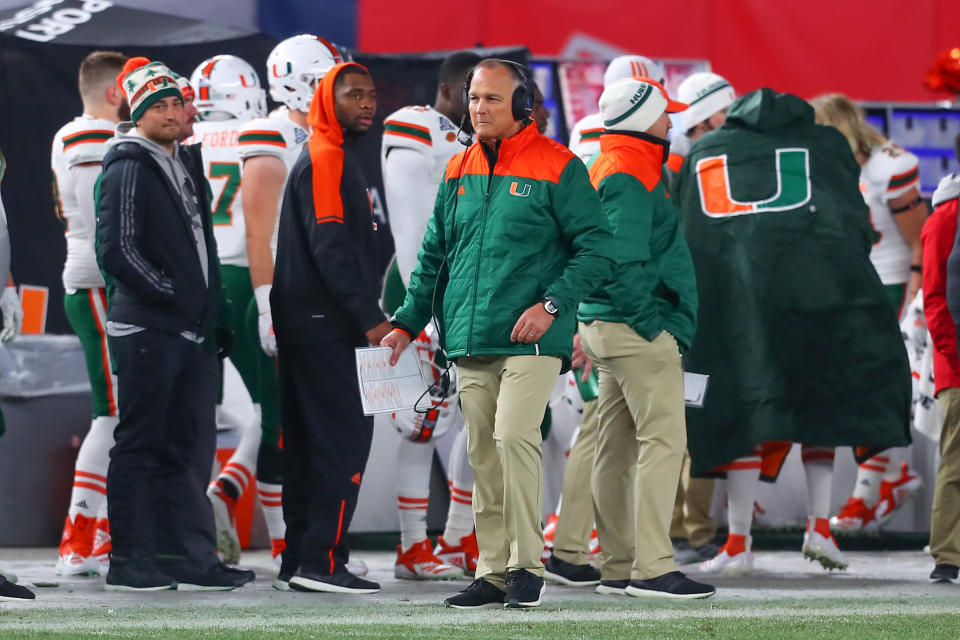 The Pinstripe Bowl proved to be Mark Richt’s last game as head coach at Miami. (Photo by Rich Graessle/Icon Sportswire via Getty Images)