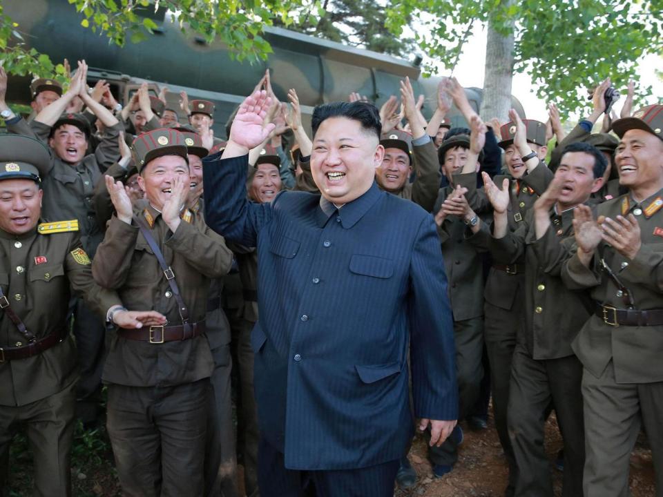 North Korean dictator Kim Jong-un inspects the medium-range ballistic missile Pukguksong-2's launch test (Reuters)