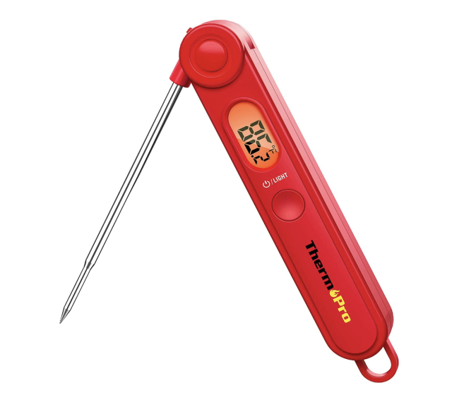 ThermoPro Digital Instant Read Meat Thermometer in red with steel prick (Photo via Amazon)