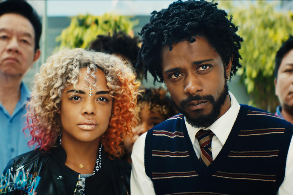 Tessa Thompson and Lakeith Stanfield in <em>Sorry to Bother You.</em> (Photo: Annapurna Pictures /Everett Collection)