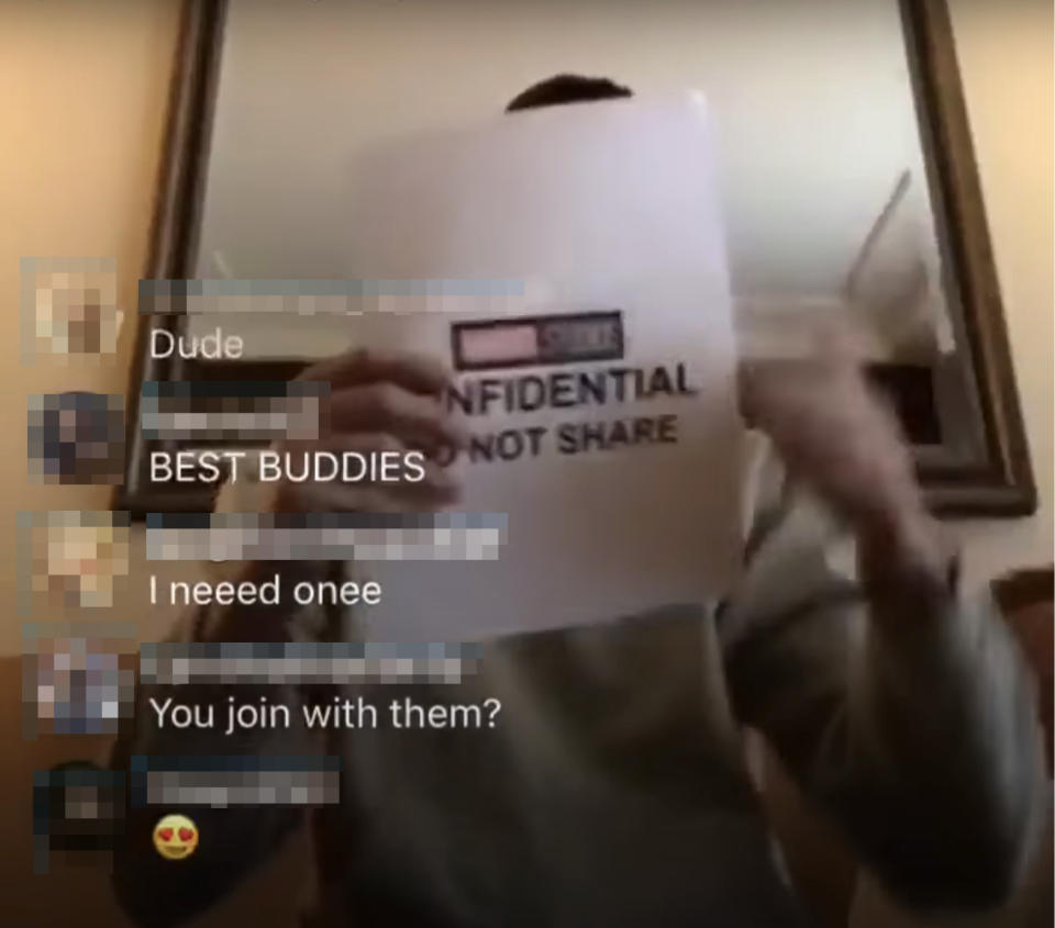 Tom holding a paper with "CONFIDENTIAL DO NOT SHARE" in front of his face, social media comments visible