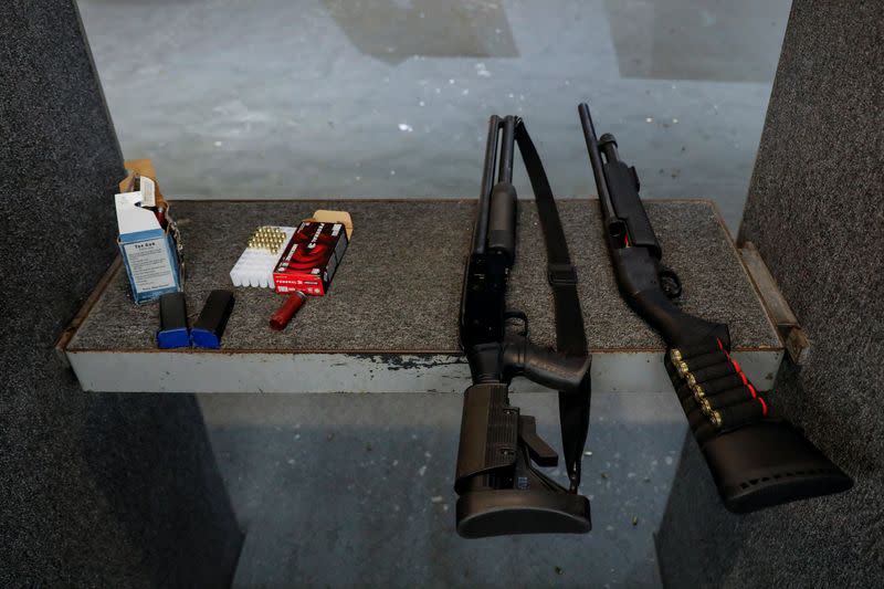 Shotguns are seen at Master Class Shooting Range in Monroe, New York