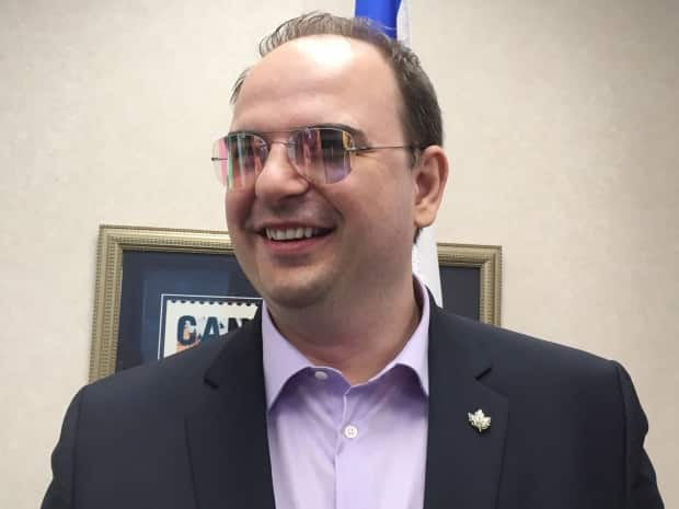 Meta Materials president George Palikaras sports a pair of metaAIR protective glasses in Dartmouth, N.S., in May 2018. (Fadila Chater/The Canadian Press - image credit)