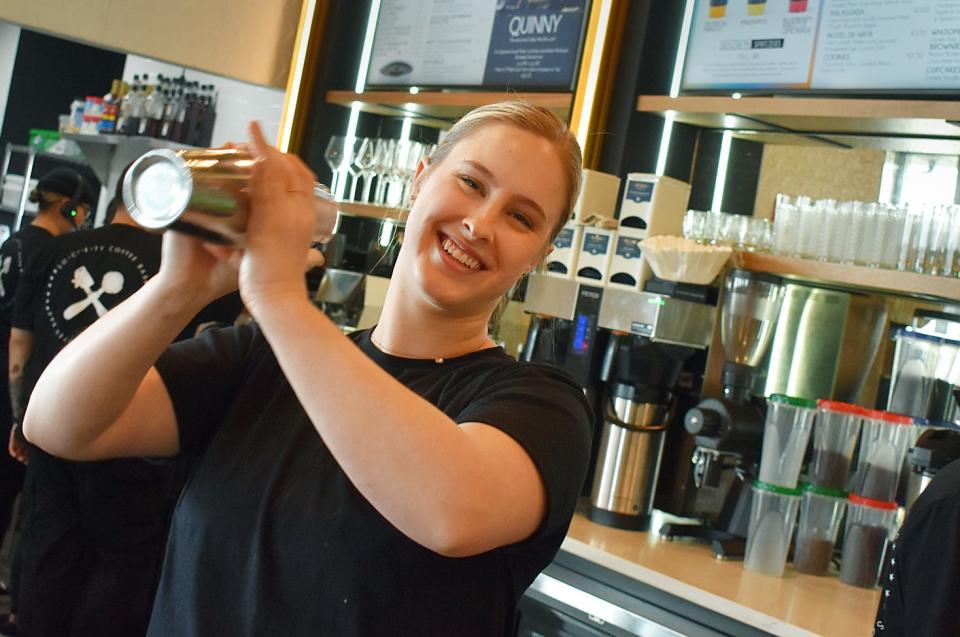 Barista Katlynn Nixon prepares an order at Society Coffee Bar in Somerset on Thursday, Feb. 29, 2024.