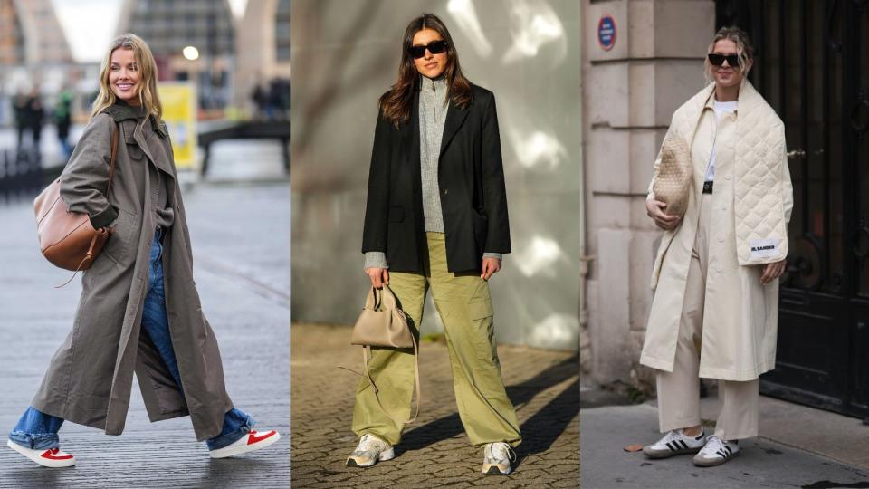 <p> Sneakers are no longer just for wearing with your jeans or leggings. Nor is wearing them with wide leg tailored pants just a stop-gap that means you don&#x2019;t have to wear your designer heels on the commute to the office. </p> <p> Whether your team retro pumps, like the Adidas Gazelle or Samba, or are loyal to chunky trainers from the likes of New Balance and Asics, both are great shoes to wear with pants and are ideal for what to wear with wide leg pants. The length of the leg should ideally skim over your sneakers rather than a cropped length that shows the whole shoe. It&#x2019;s a nice way to make smarter pants feel more casual, helping you to max out their all-important cost-per-wear.&#xA0; </p>