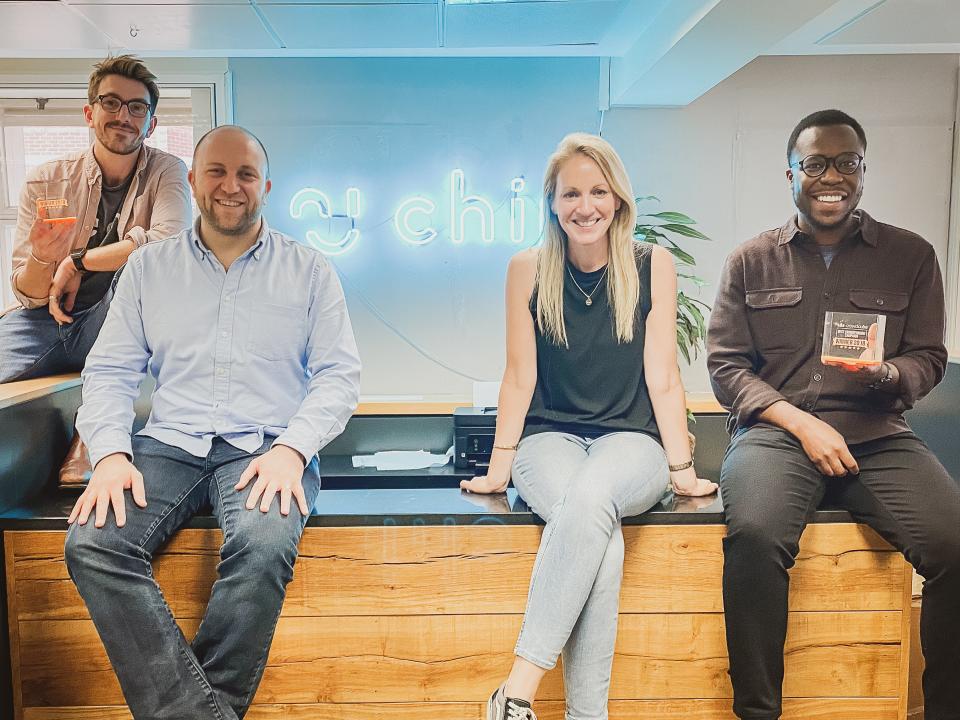 Alex Latham and Simon Latham, Chip co-founders; Sharon Miles, Chip COO and Femi Kalejaiye, Crowdcube's senior equity campaign manager. Photo: Chip