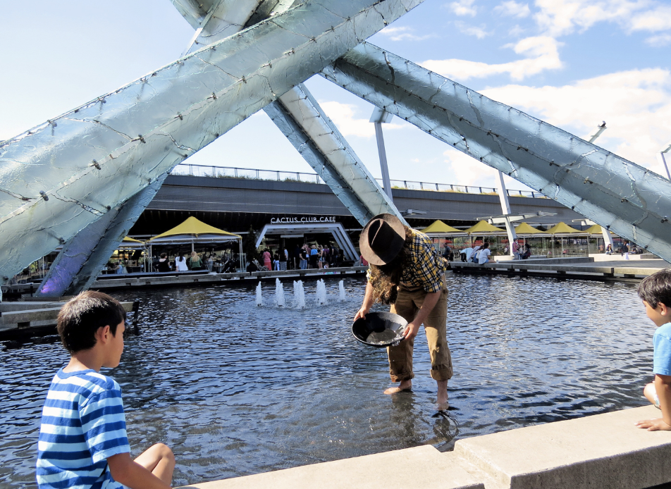 Some participants had to dress up as a prospector and pan for gold in a public fountain. Photo courtesy of David Pogue