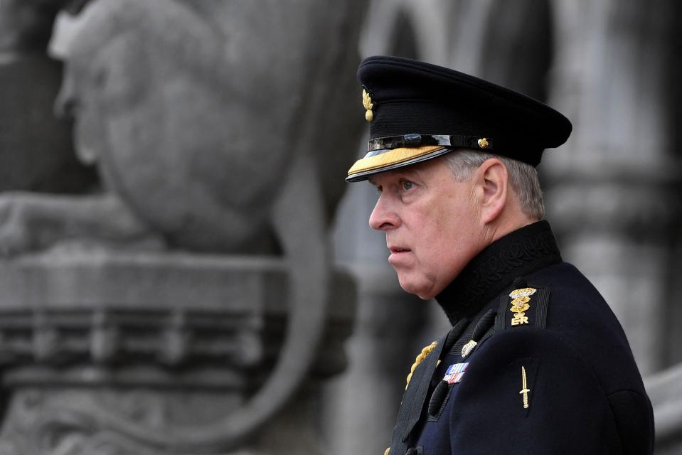 Prince Andrew attends a ceremony commemorating the 75th anniversary of the liberation of Bruges in Belgium, on Sept. 7, 2019.