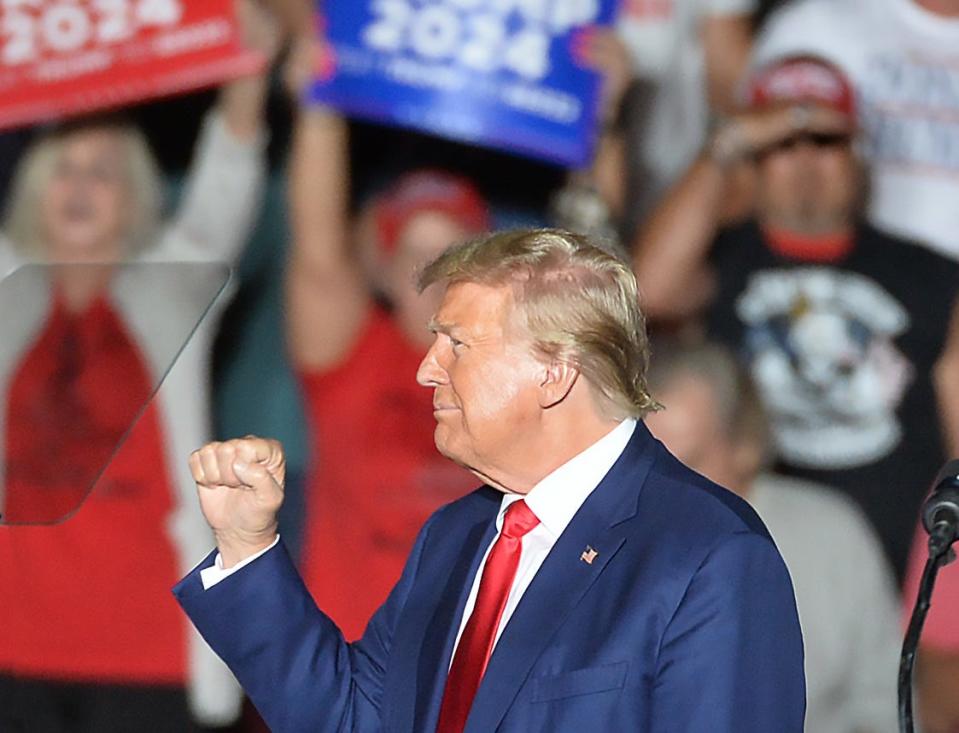 Former U.S. President Donald Trump during his Saturday campaign rally in Erie.