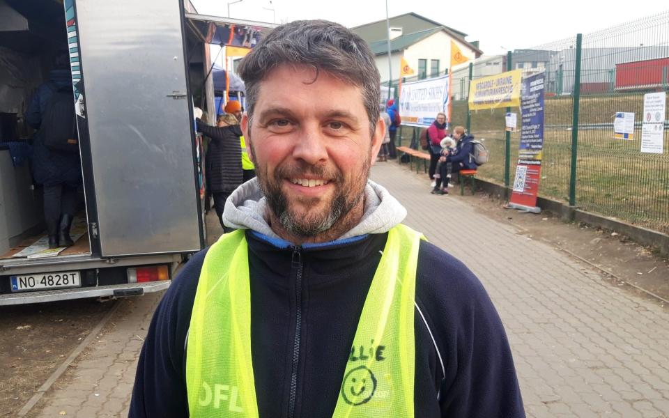 Ollie Funnell, from Eastbourne, is a teaching assistant and former paramedic. He had taken time off at Ratton School to volunteer in Ukriane - Jack Hardy/The Telegraph