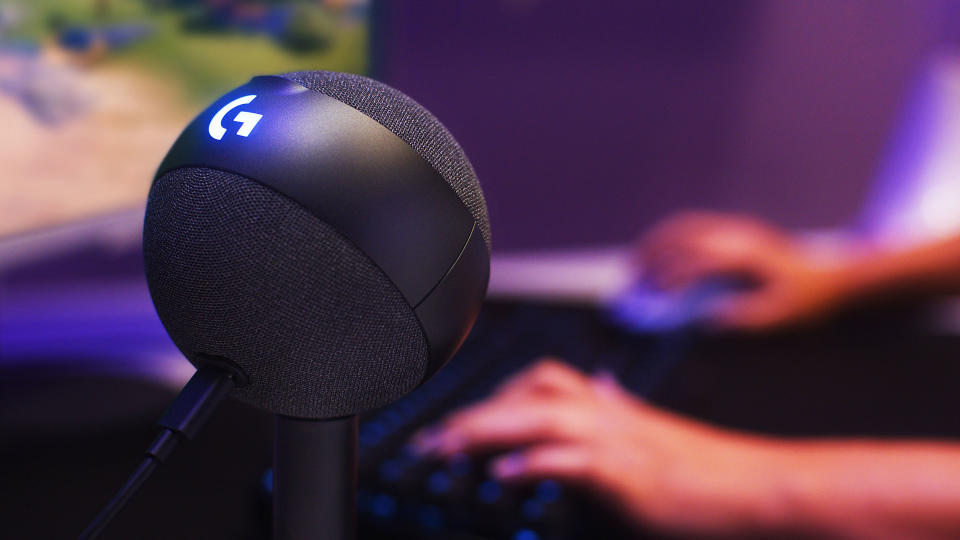 Logitech G Yeti Orb microphone on desk.