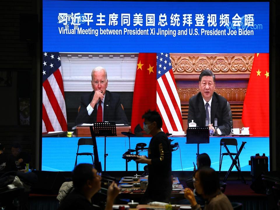 US President Joe Biden and Chinese President Xi Jinping at a virtual meeting.