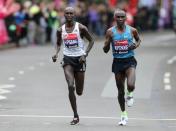Athletics - Virgin Money London Marathon - London - 26/4/15 Kenya's Wilson Kipsang and Kenya's Eliud Kipchoge during the Men's Elite race Action Images via Reuters / Paul Childs Livepic