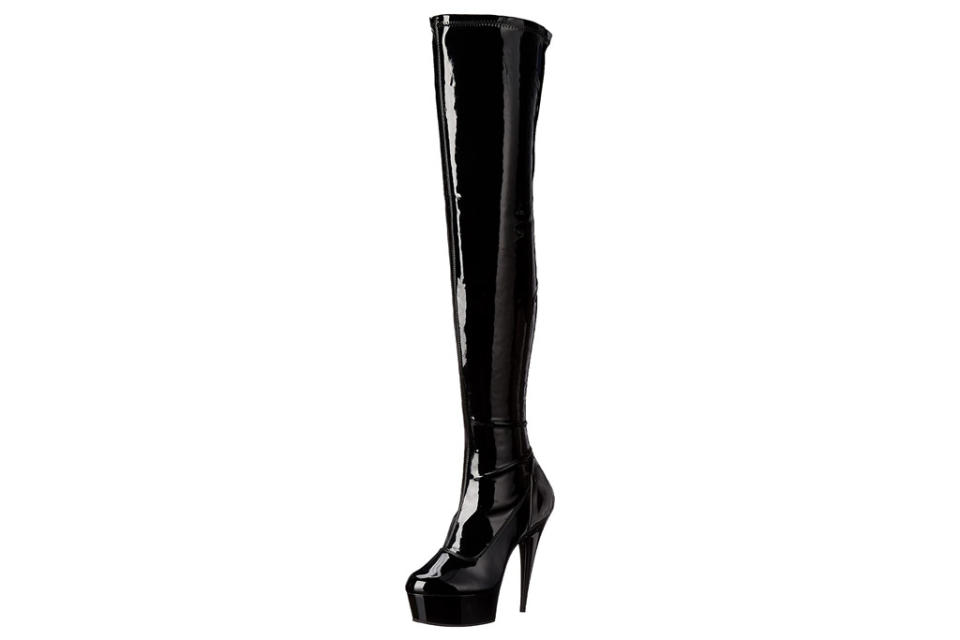 black, thigh-high boots, over the knee boots, pleaser