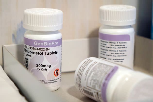 FILE - Bottles of the drug misoprostol sit on a table at the West Alabama Women's Center, March 15, 2022, in Tuscaloosa, Ala. 