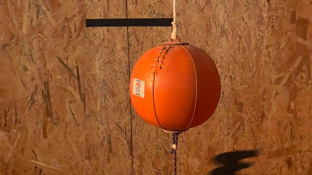 a basketball on a wall