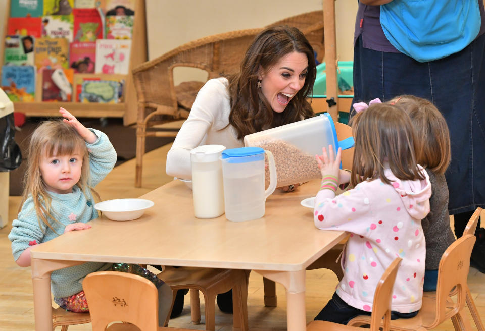 The Duchess of Cambridge served breakfast to children at LEYF Stockwell Gardens Nursery & Pre-School following last week's launch of the "5 Big Questions" survey. [Photo: Getty]