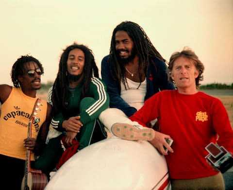 Chris Blackwell, right, with Bob Marley, second from left, in 1980 - Credit: Island Records